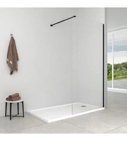 Walk-in zuhanyfalak matt fekete és arany kivitelben – teljes méretválaszték 50–140 cm-ig