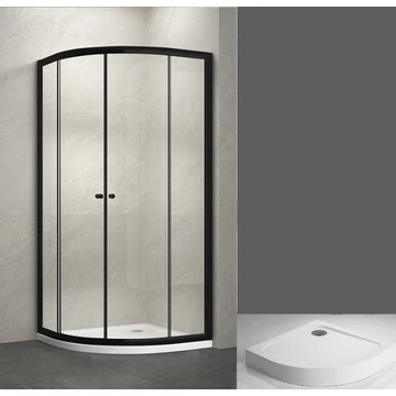 90x90 Fekete keretes íves zuhanykabin 6mm - Abs zuhanytálca