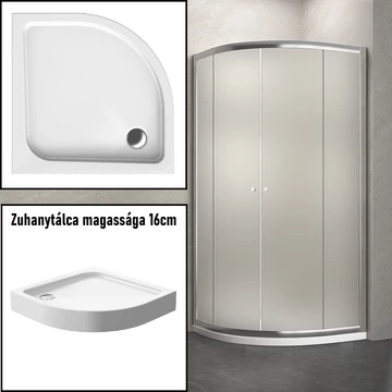Íves zuhanykabin 80x80 zuhanytálcával matt üveggel