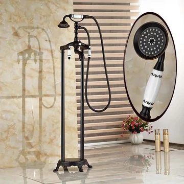 Fekete Térbenálló kétgombos kád és zuhany csaptelep