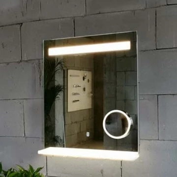 okos tükör led világítás polcos 50x70cm+kozmetikai tükör+páramentesítő