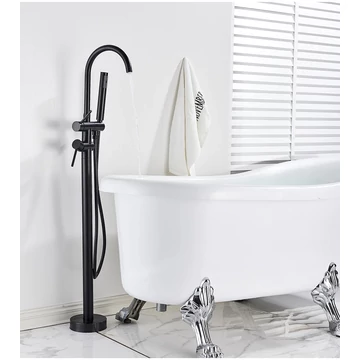 Fekete Térbenálló fekete kád és zuhany csaptelep