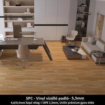 Napfényes Bükk SPC vinyl padló - Class 42 kopásállóságú vízálló klikkes burkolat 5,5 mm vastagsággal Napfényes Bükk SPC vinyl padló - Class 42 kopásállóságú vízálló klikkes burkolat 5,5 mm vastagsággal