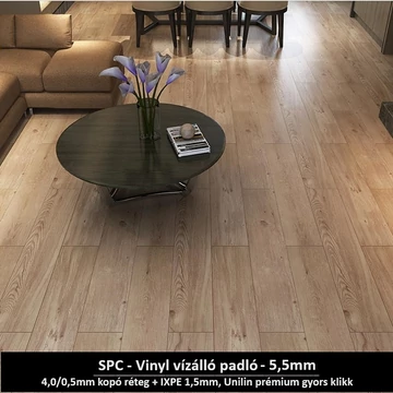 Világosbarna Bársonyfolyó SPC padló - Class 42 kopásállóságú vízálló klikkes burkolat 5,5 mm vastagsággal Világosbarna Bársonyfolyó SPC padló - Class 42 kopásállóságú vízálló klikkes burkolat 5,5 mm vastagsággal