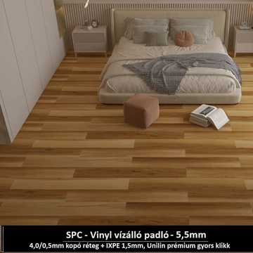 Borostyánfa SPC vinyl padló - Class 42 kopásállóságú, vízálló, klikkes SPC burkolat 5,5 mm vastagsággal Borostyánfa SPC vinyl padló - Class 42 kopásállóságú, vízálló, klikkes SPC burkolat 5,5 mm vastagsággal