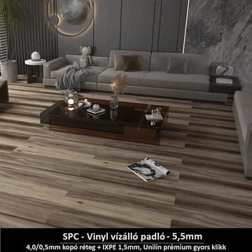 Füstös Cédrus SPC vinyl padló - Class 42 kopásállóságú vízálló klikkes burkolat 5,5 mm vastagsággal Füstös Cédrus SPC vinyl padló - Class 42 kopásállóságú vízálló klikkes burkolat 5,5 mm vastagsággal