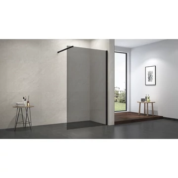 Walk-in zuhanyfal 80 füst üveggel fekete keret kitámasztókar Walk-in zuhanyfal 80 füst üveggel fekete keret kitámasztókar
