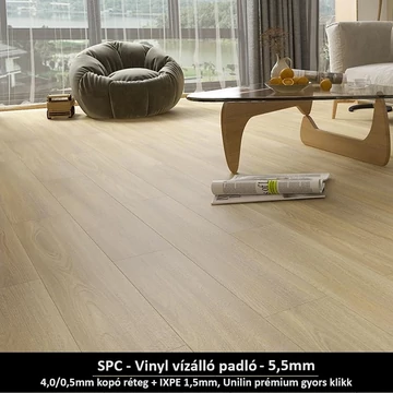Karamell Hullám Barna SPC padló - Class 42 kopásállóságú, vízálló, klikkes SPC burkolat 5,5 mm vastagsággal Karamell Hullám Barna SPC padló - Class 42 kopásállóságú, vízálló, klikkes SPC burkolat 5,5 mm vastagsággal
