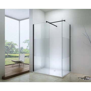 Dupla zuhanyfal matt fekete T profillal test csíkos üveggel Dupla zuhanyfal matt fekete T profillal test csíkos üveggel