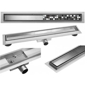 Zuhanyfolyóka burkolható 60 cm rozsdamentes ráccsal  kompletten 60x7cm-es méret