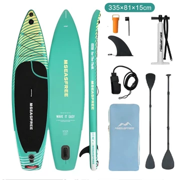 MSEASFREE Zöld-sárga-fehér csíkos felfújható SUP deszka 335x81x15 cm – Stabil, kényelmes állva evezéshez MSEASFREE Zöld-sárga-fehér csíkos felfújható SUP deszka 335x81x15 cm – Stabil, kényelmes állva evezéshez