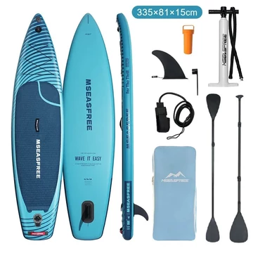 MSEASFREE Kék csíkos felfújható SUP deszka 335x81x15 cm – Stabil és kényelmes állva evezéshez MSEASFREE Kék csíkos felfújható SUP deszka 335x81x15 cm – Stabil és kényelmes állva evezéshez