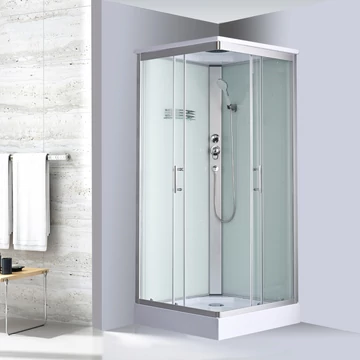 SaniArt Zárt Hátfalas zuhanykabin 80x80cm SZÖGLETES világos hátfallal