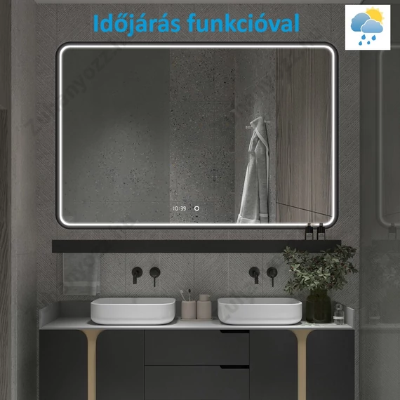 Lotus PLUS fekete keretes okos tükör 80x80cm + időjárás funkcióval