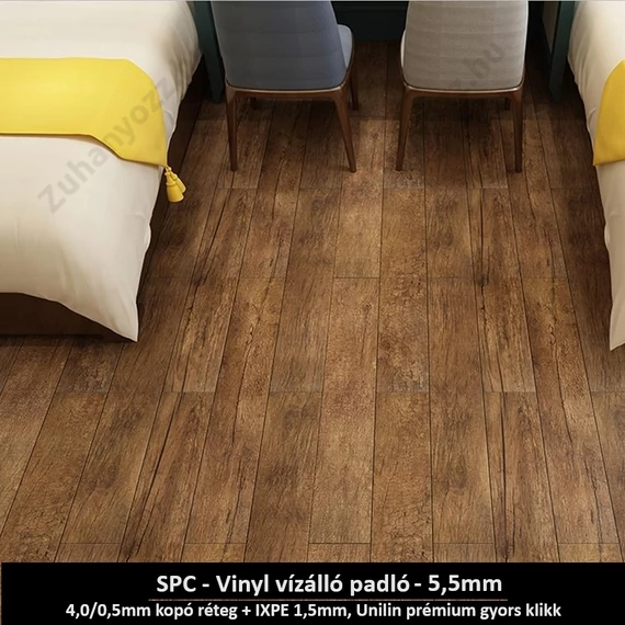 Törtbarna Oázis SPC vinyl padló - Class 42 kopásállóságú vízálló klikkes burkolat 5,5 mm vastagsággal