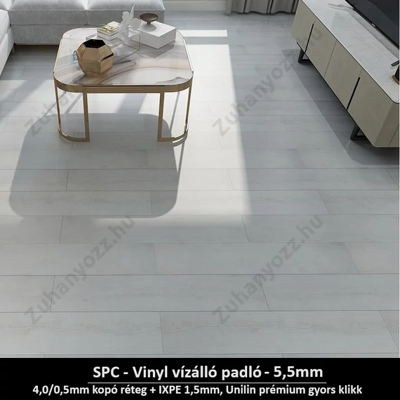 Holdfényezüst Áradat SPC vinyl padló - Class 42 kopásállóságú vízálló klikkes burkolat 5,5 mm vastagsággal