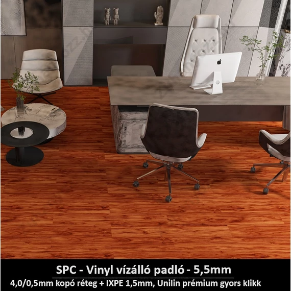 Rubinvörös Kőris SPC vinyl padló - Class 42 kopásállóságú vízálló klikkes burkolat 5,5 mm vastagsággal
