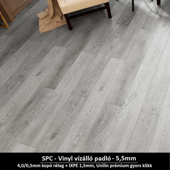 Szürke Acéltenger SPC vinyl padló 5,5 mm vastagság, magas kopásállóságú vízálló burkolat