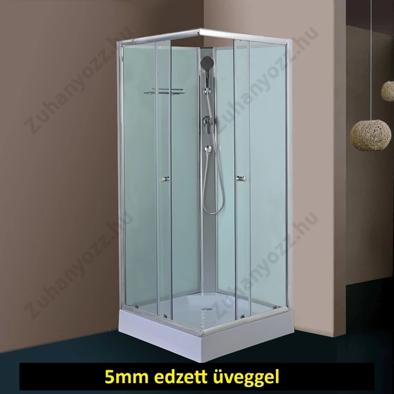 Hátfalas zuhanykabin 90x90cm szögletes világos hátfallal