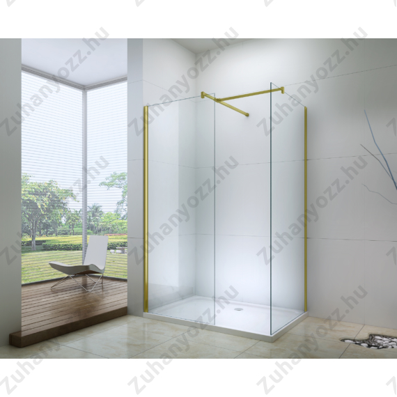 Dupla zuhanyfal arany - arany T profillal átlátszó üveggel