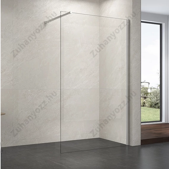 walk-in zuhanyfal 60 x 200 cm  8mm-es nano vízlepergető átlátszó üveggel kitámasztó karral 