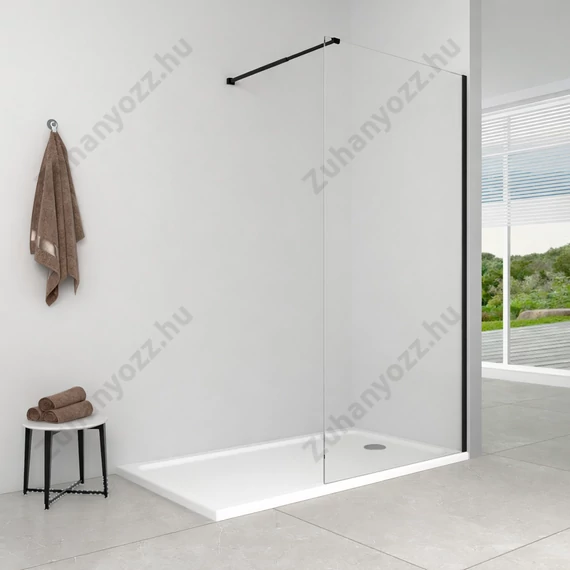 Best-Selling Átlátszó üveges walk-in zuhanyfal 140cm x 200cm FEKETE KERETTEL, Nano bevonat 8mm vastag biztonsági üveggel