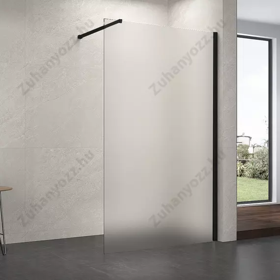 walk-in zuhanyfal 120-es 8mm-es nano vízlepergető matt üveggel fekete kerettel kitámasztó karral 