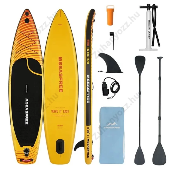 MSEASFREE sárga csíkos felfújható SUP deszka 335x81x15 cm – Kényelmes és stabil vízi sport
